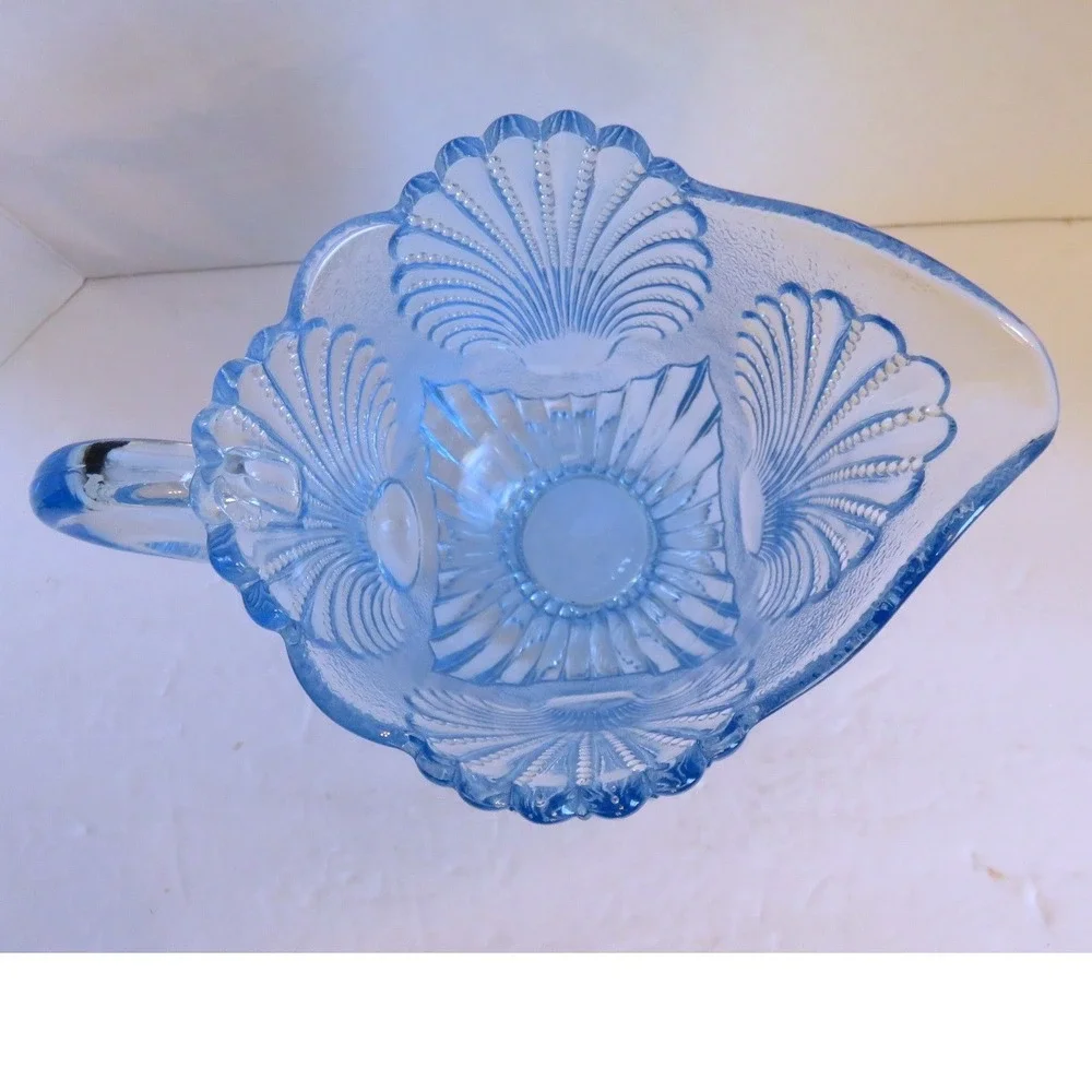 Vintage Light Blue Mosser Pressed Glass Shell Bead Footed‎ Water Pitcher 8